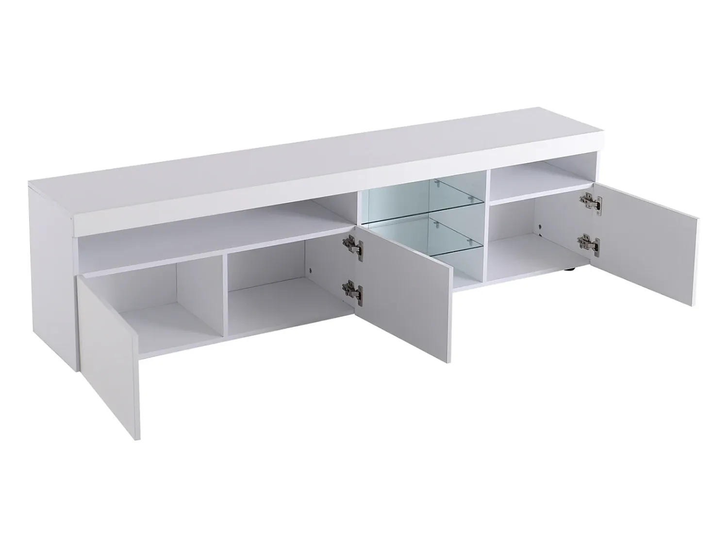 Móvel De Tv| Móvel de TV com armazenamento, 3 portas e 2 prateleiras de vidro, Móvel de TV com LED variável, Branco