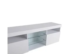 Móvel De Tv| Móvel de TV com armazenamento, 3 portas e 2 prateleiras de vidro, Móvel de TV com LED variável, Branco