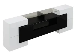 Móvel de TV com arrumação, 6 portas e 2 gavetas, com LED, superfície de alto brilho, preto e^ Móvel De Tv