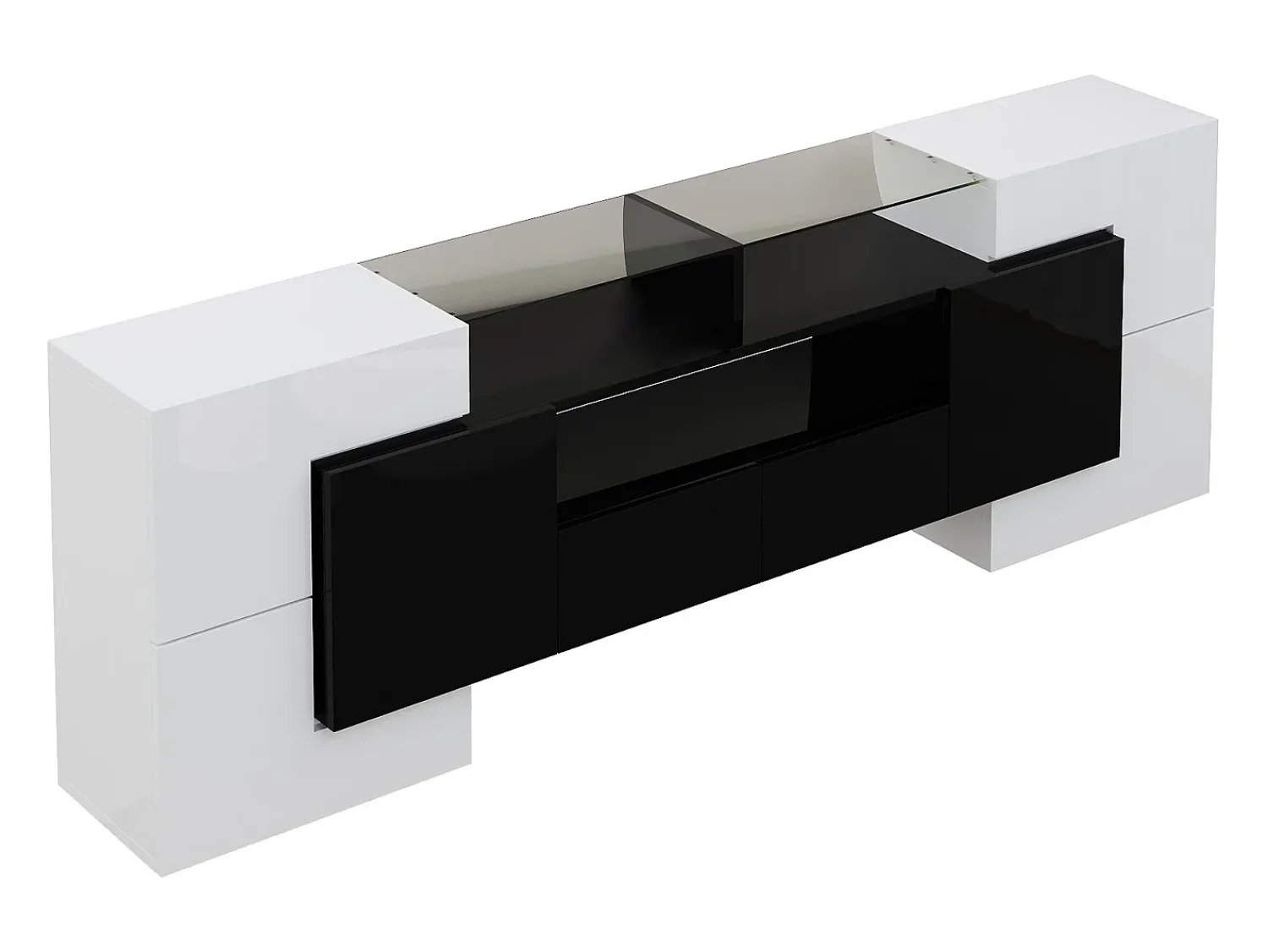 Móvel de TV com arrumação, 6 portas e 2 gavetas, com LED, superfície de alto brilho, preto e^ Móvel De Tv