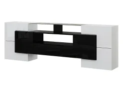 Móvel de TV com arrumação, 6 portas e 2 gavetas, com LED, superfície de alto brilho, preto e^ Móvel De Tv