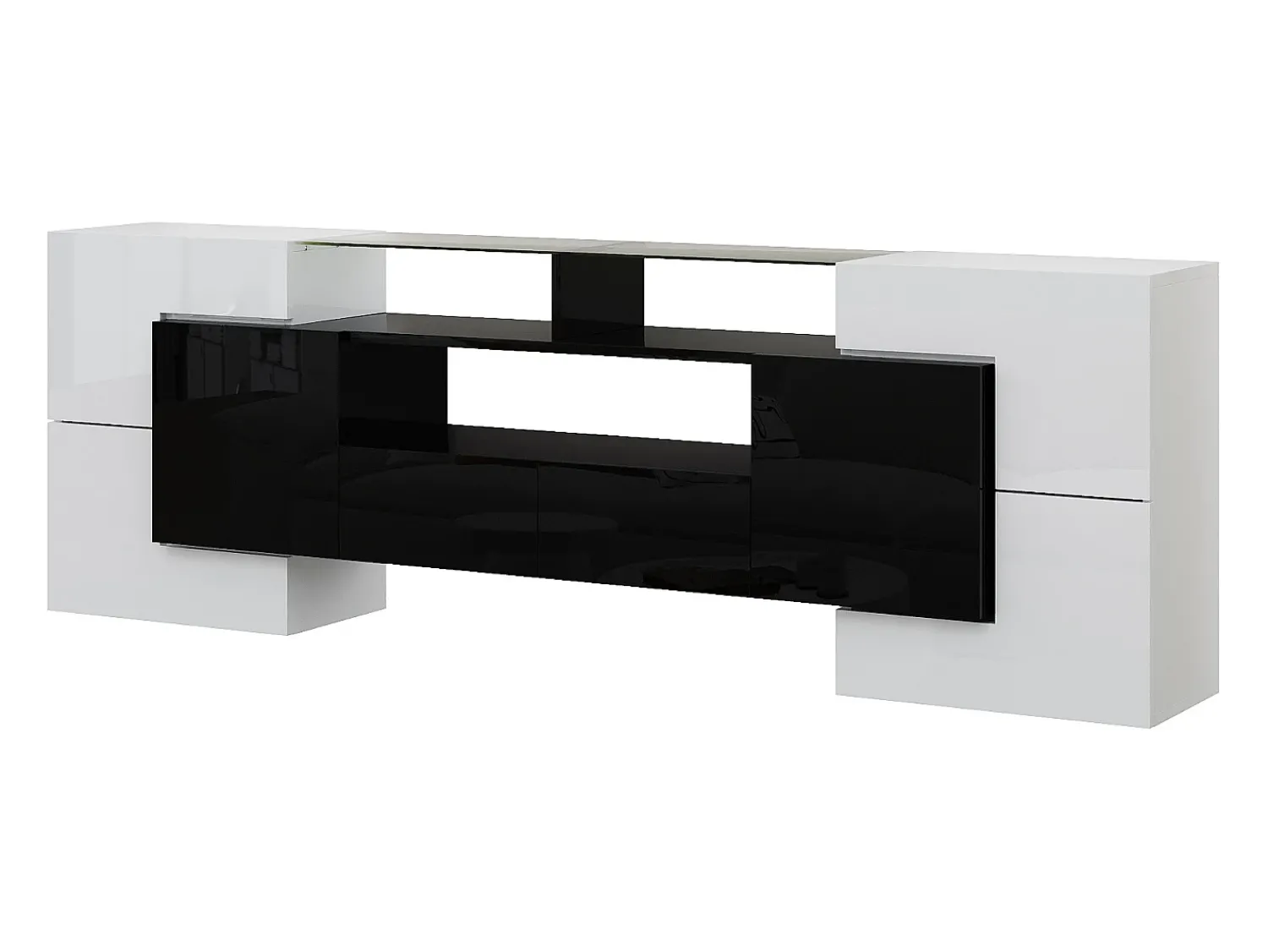 Móvel de TV com arrumação, 6 portas e 2 gavetas, com LED, superfície de alto brilho, preto e^ Móvel De Tv