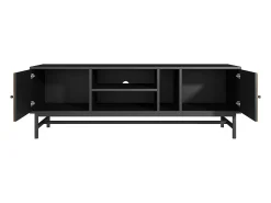 Móvel De Tv| Móvel de TV, com espaço de armazenamento versátil, incluindo armários, compartimentos horizontais e verticais, 150 x 38 x 55 cm, design de contraste -madeira Preto