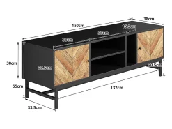 Móvel De Tv| Móvel de TV, com espaço de armazenamento versátil, incluindo armários, compartimentos horizontais e verticais, 150 x 38 x 55 cm, design de contraste -madeira Preto