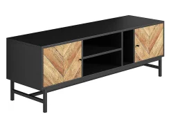 Móvel De Tv| Móvel de TV, com espaço de armazenamento versátil, incluindo armários, compartimentos horizontais e verticais, 150 x 38 x 55 cm, design de contraste -madeira Preto