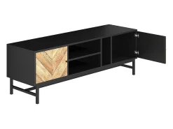 Móvel De Tv| Móvel de TV, com espaço de armazenamento versátil, incluindo armários, compartimentos horizontais e verticais, 150 x 38 x 55 cm, design de contraste -madeira Preto