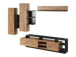 Best Vente-unique Móvel de TV com espaços de arrumação cor natural e antracite - IDESIA Cinza antracite / Natural claro