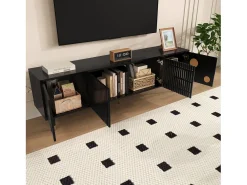 Móvel De Tv*Merax Móvel de TV com estrutura treliçada - 170 x 36 x 54 cm - com 4 portas - MDF - Preto