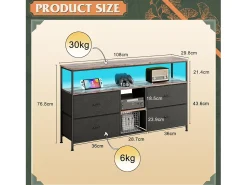 Móvel de TV com LED RGB, 4 Gavetas de Tecido Vintage, Estrutura Metálica, 108x30x57cm, Prateleira Ajustável^ Móvel De Tv