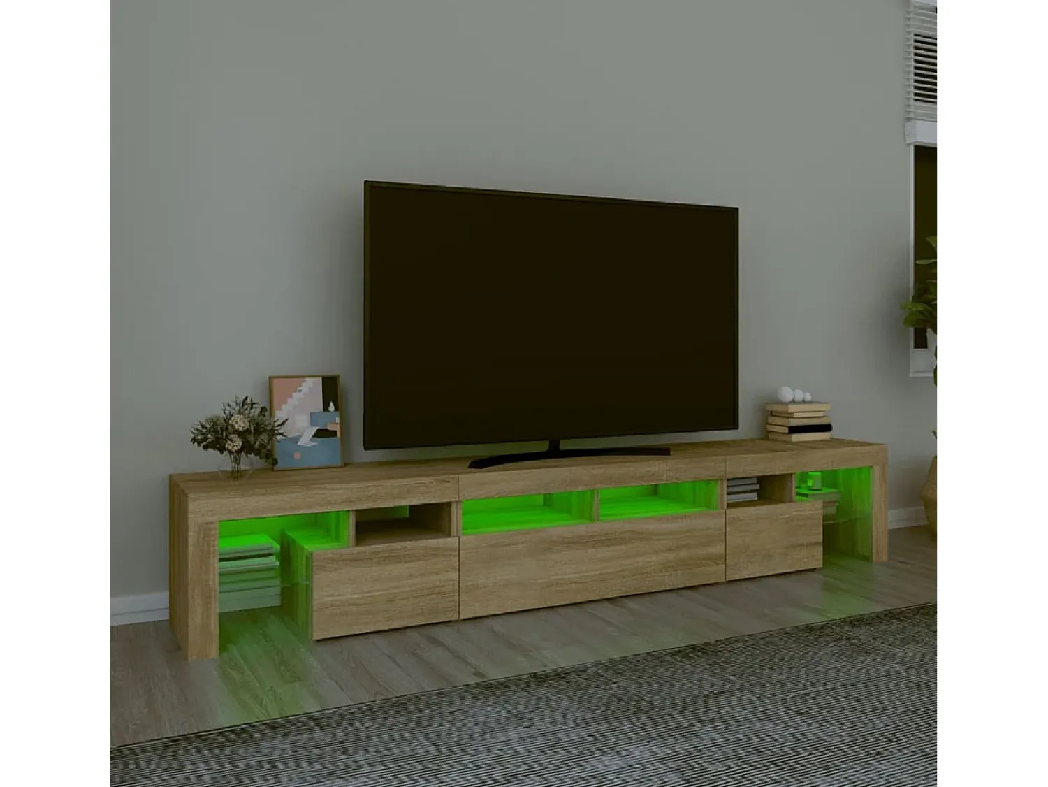 Móvel De Tv* Móvel de TV com luzes LED 230x36,5x40 cm carvalho sonoma PT837165 Castanho