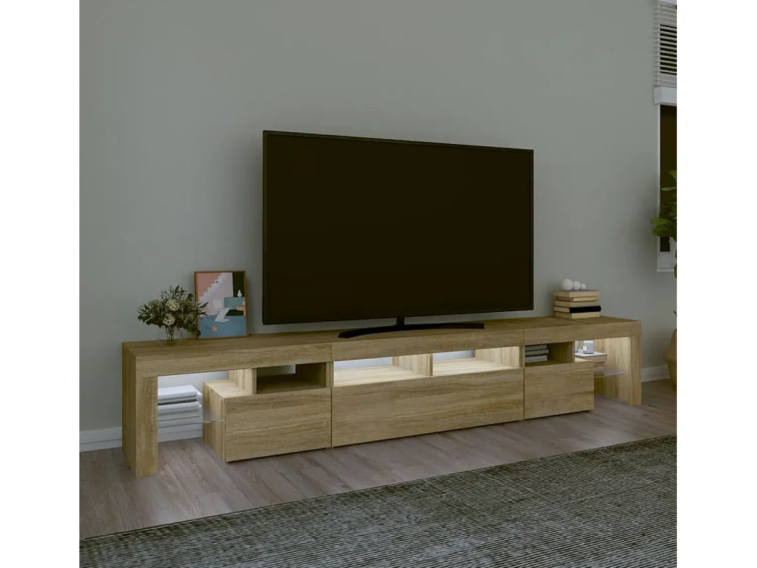 Móvel De Tv* Móvel de TV com luzes LED 230x36,5x40 cm carvalho sonoma PT837165 Castanho