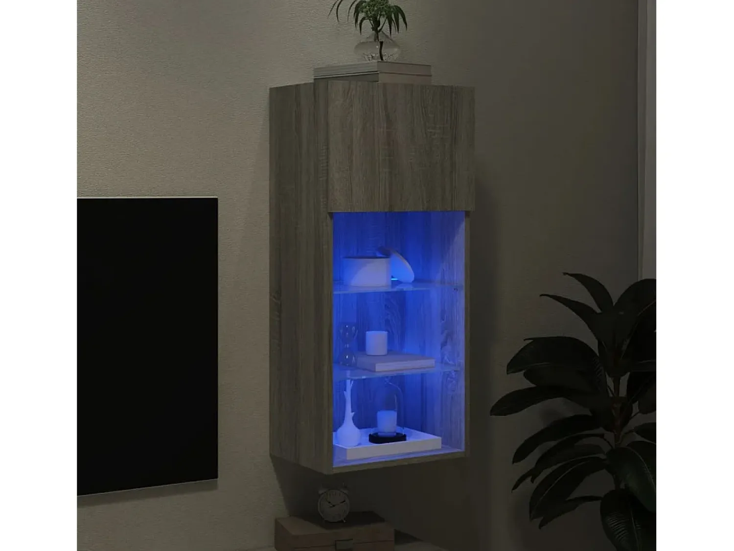 Best Móvel de TV com luzes LED 40,5x30x90 cm sonoma PT163097 Cinzento