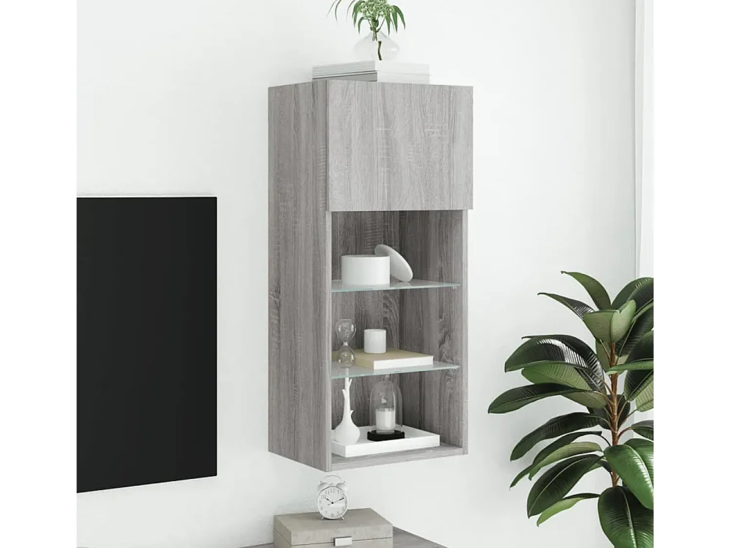 Best Móvel de TV com luzes LED 40,5x30x90 cm sonoma PT163097 Cinzento