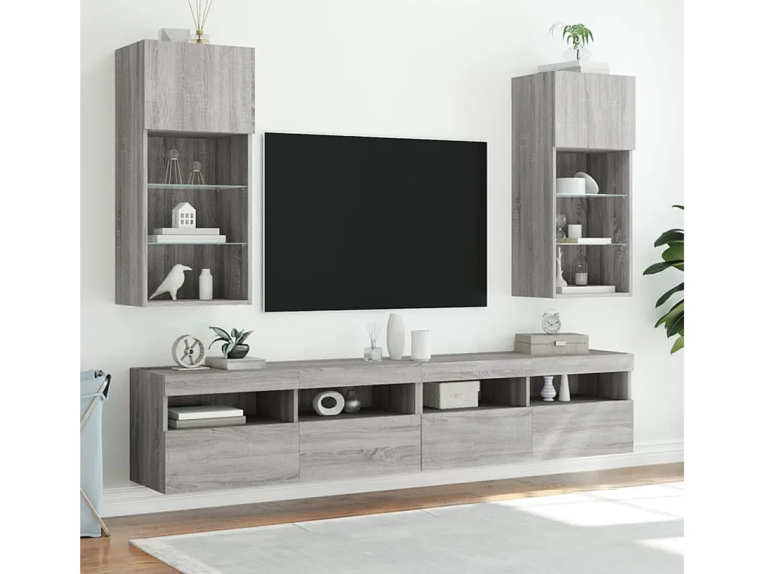 Best Móvel de TV com luzes LED 40,5x30x90 cm sonoma PT163097 Cinzento