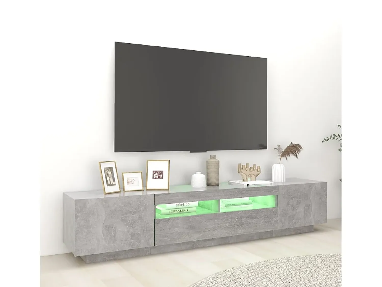 Móvel De Tv| Móvel de TV com luzes LED 200x35x40 cm cimento PT587902 Cinzento