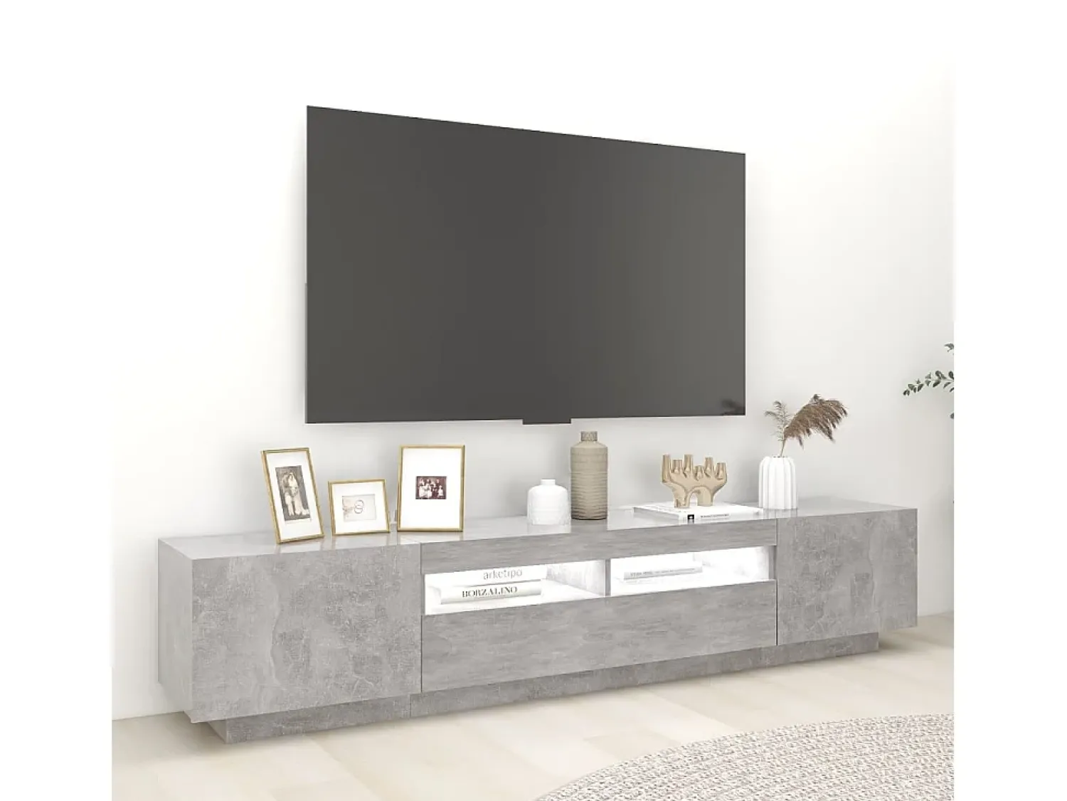 Móvel De Tv| Móvel de TV com luzes LED 200x35x40 cm cimento PT587902 Cinzento