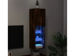 Móvel De Tv| Móvel de TV com luzes LED 30,5x30x102 cm carvalho fumado PT210307 Castanho