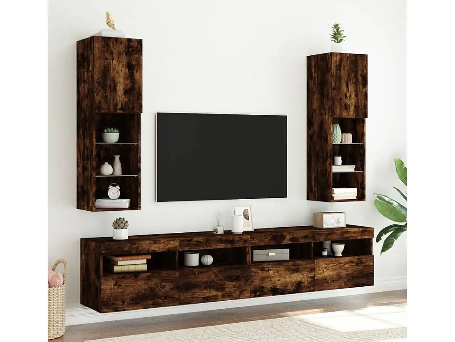 Móvel De Tv| Móvel de TV com luzes LED 30,5x30x102 cm carvalho fumado PT210307 Castanho
