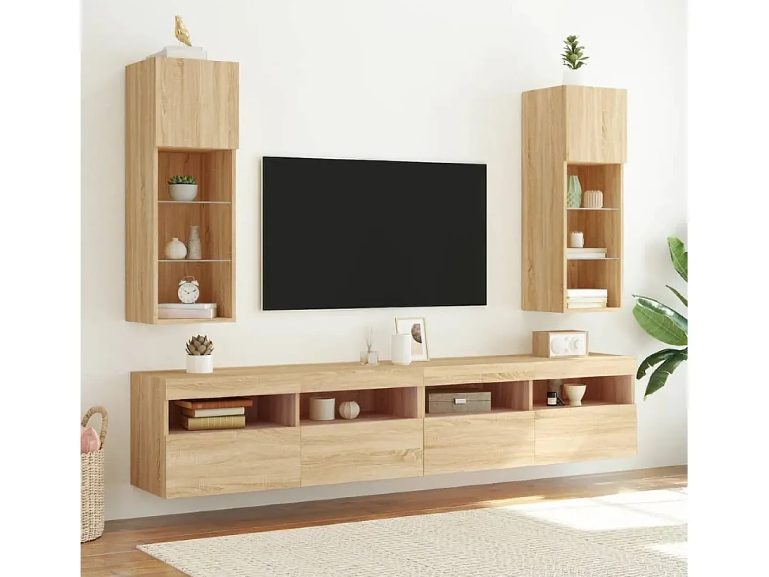 Móvel De Tv| Móvel de TV com luzes LED 30,5x30x90 cm carvalho sonoma PT956212 Castanho