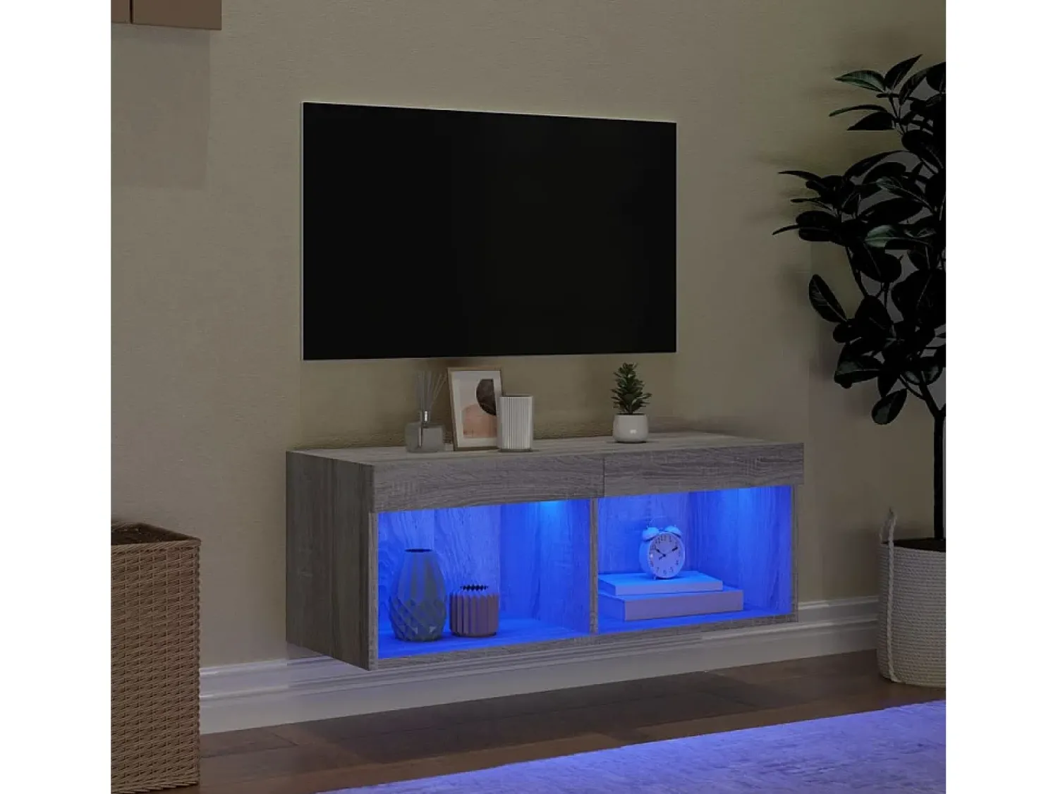 Móvel De Tv| Móvel de TV com luzes LED 80x30x30 cm sonoma PT995284 Cinzento