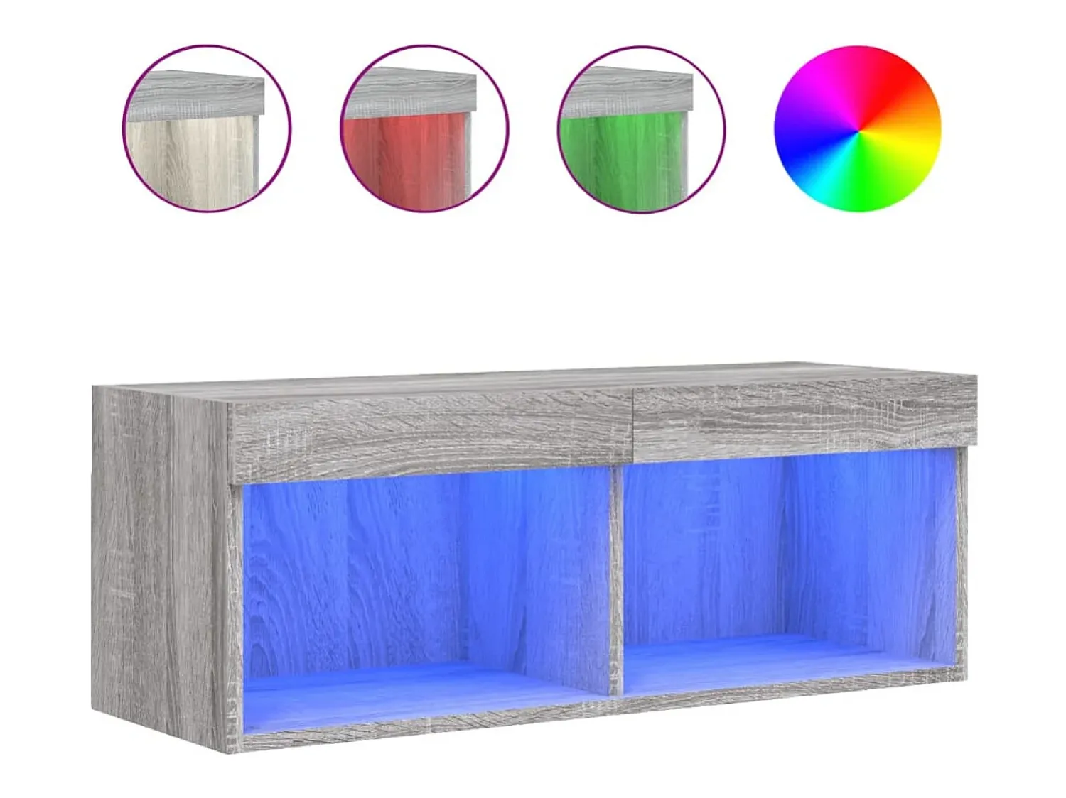 Móvel De Tv| Móvel de TV com luzes LED 80x30x30 cm sonoma PT995284 Cinzento