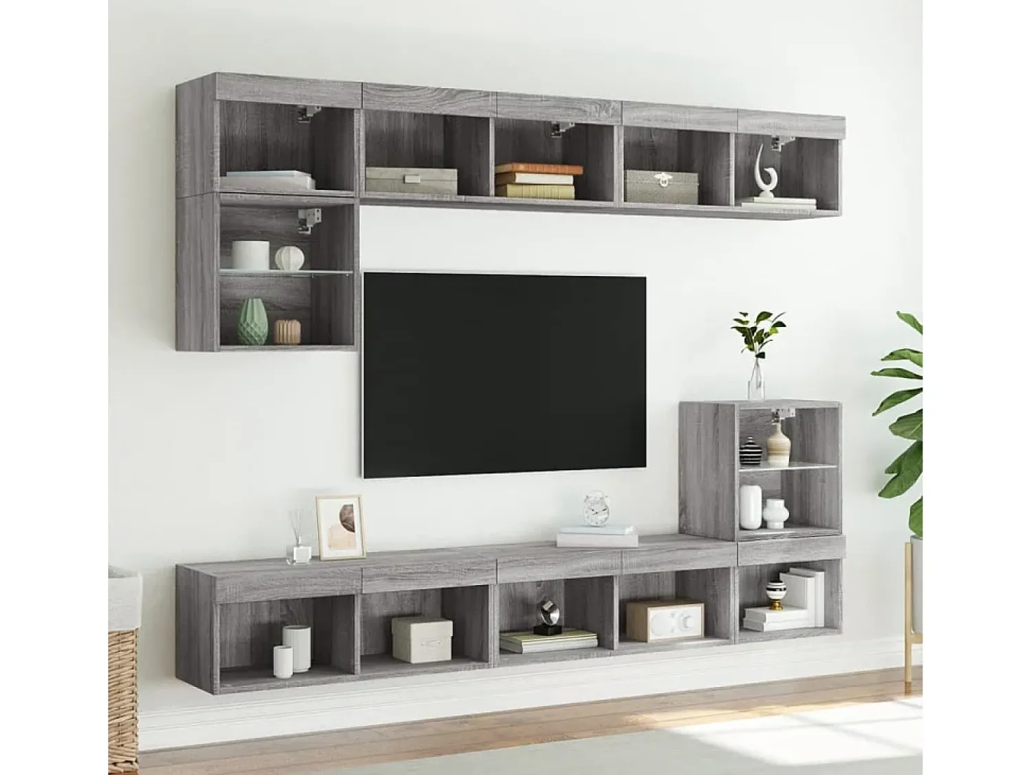 Móvel De Tv| Móvel de TV com luzes LED 80x30x30 cm sonoma PT995284 Cinzento