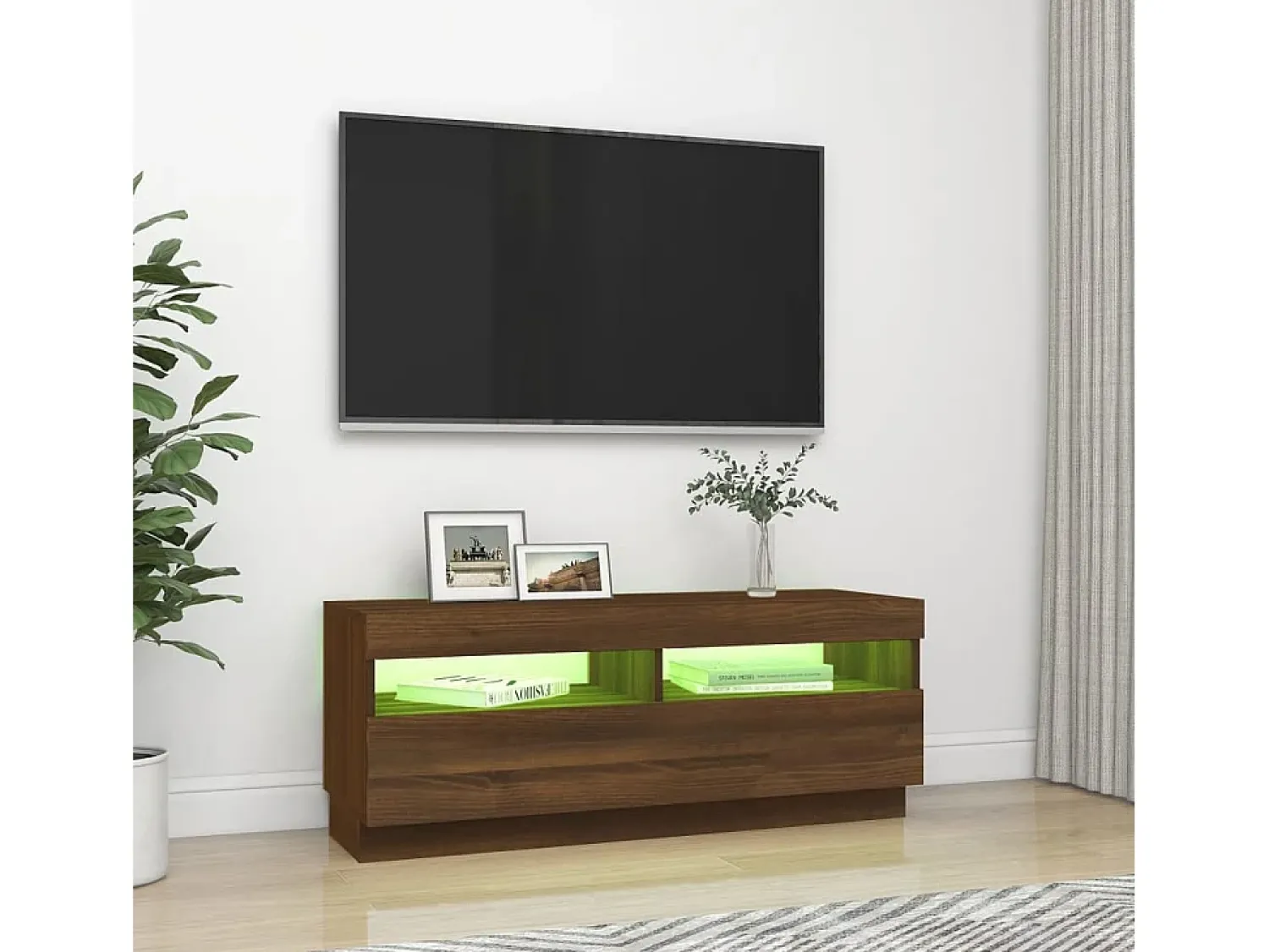 Clearance Móvel de TV com luzes LED 100x35x40 cm cor carvalho PT815587 Castanho