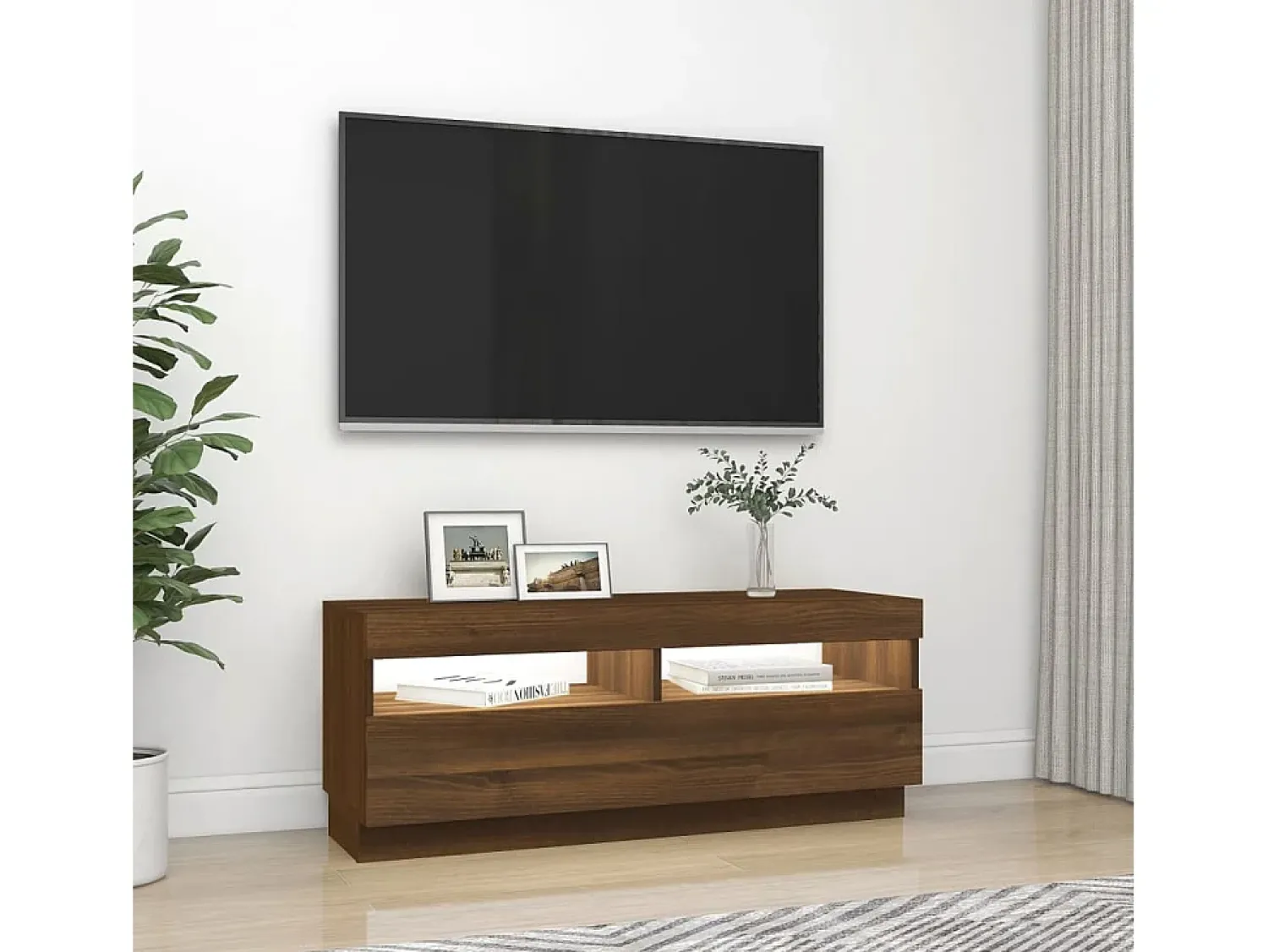 Clearance Móvel de TV com luzes LED 100x35x40 cm cor carvalho PT815587 Castanho