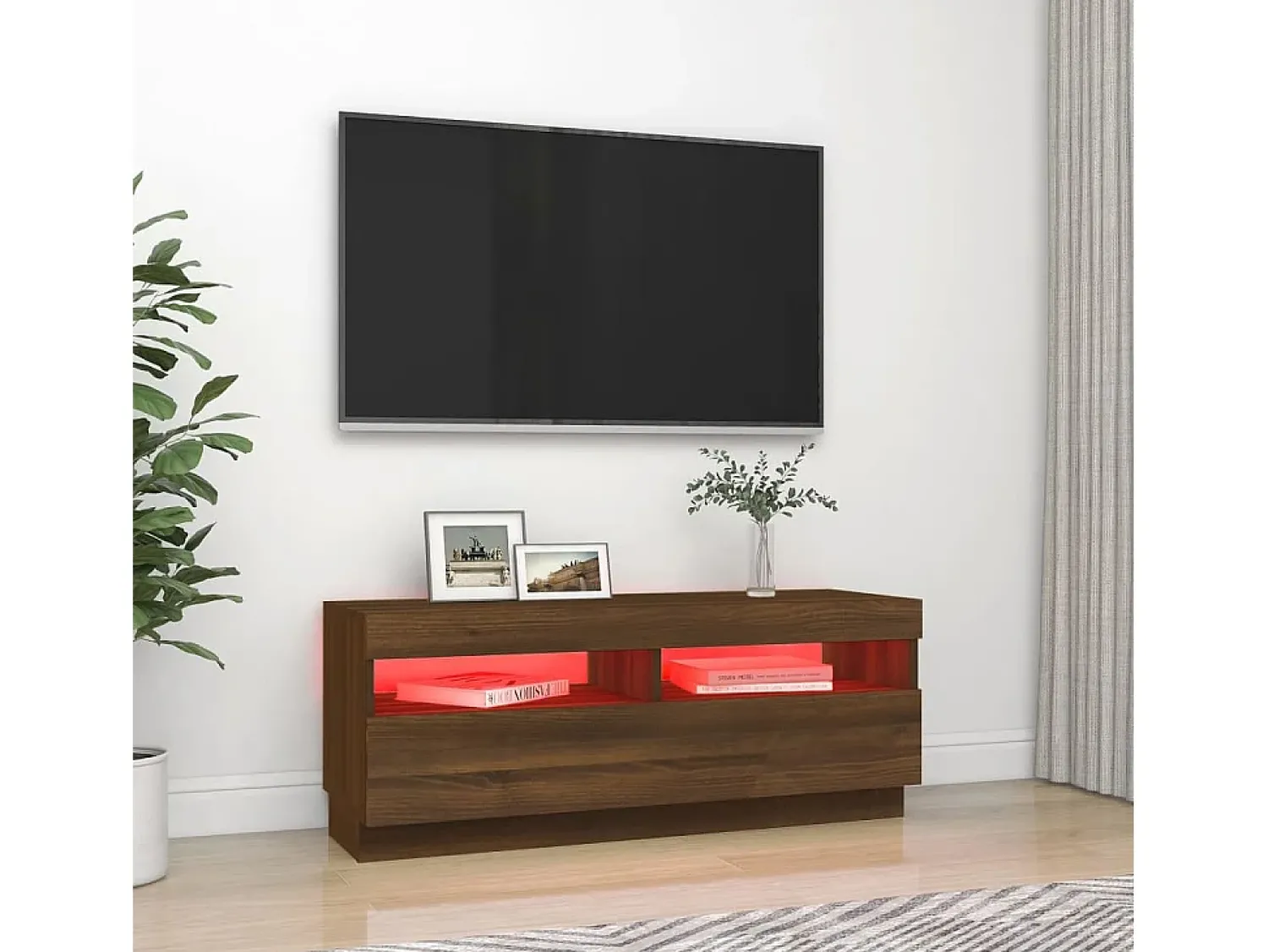 Clearance Móvel de TV com luzes LED 100x35x40 cm cor carvalho PT815587 Castanho
