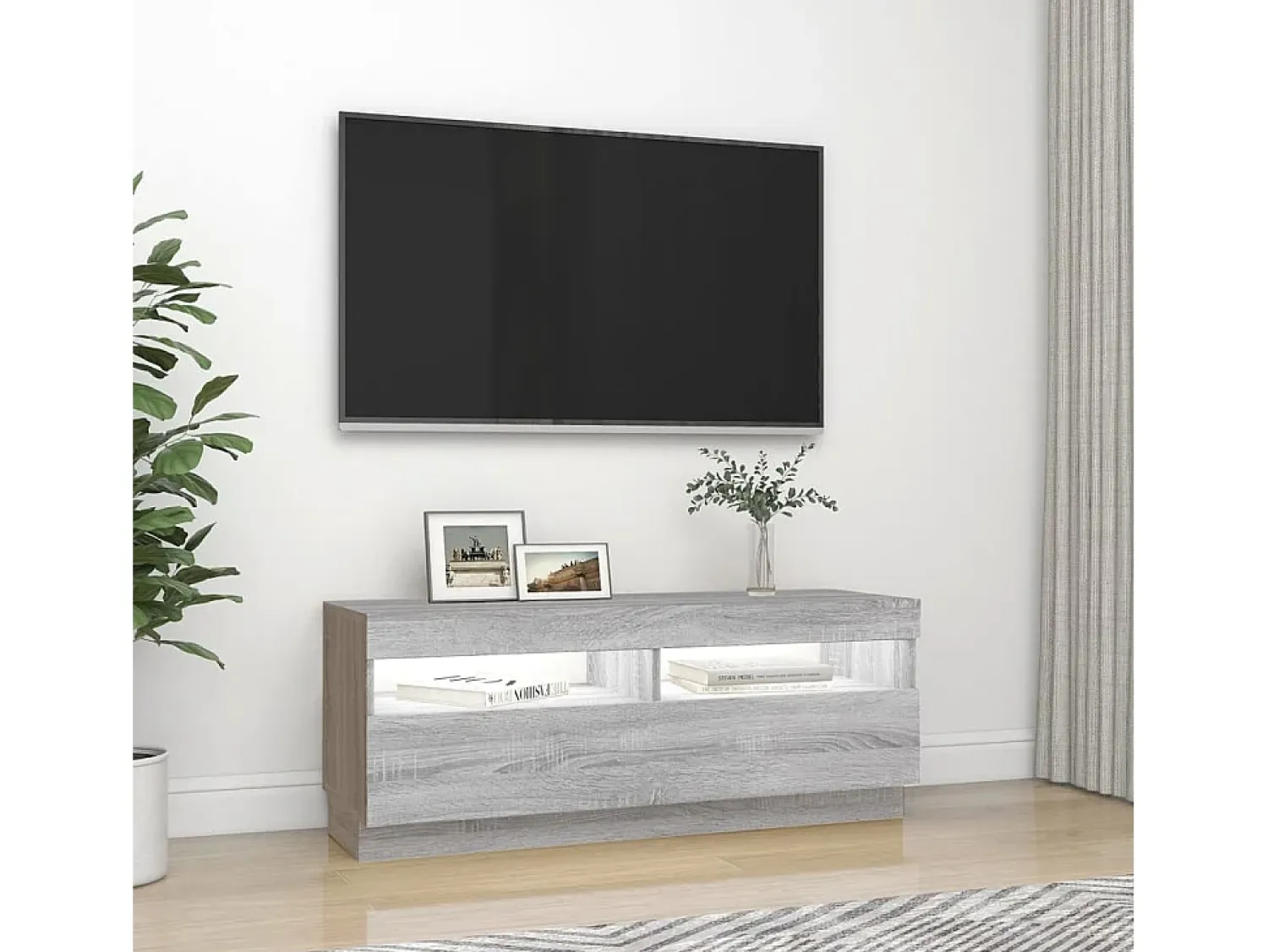 Móvel De Tv| Móvel de TV com luzes LED 100x35x40 cm sonoma PT115940 Cinzento