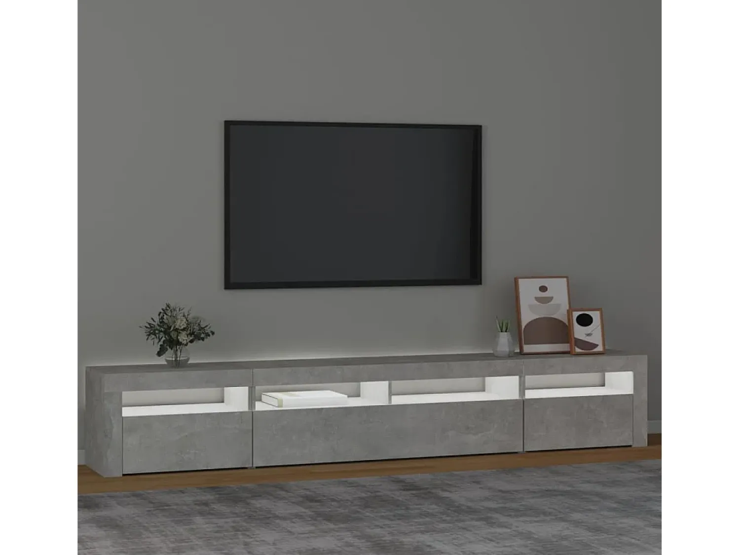 Móvel De Tv| Móvel de TV com luzes LED 240x35x40 cm cimento PT392498 Cinzento