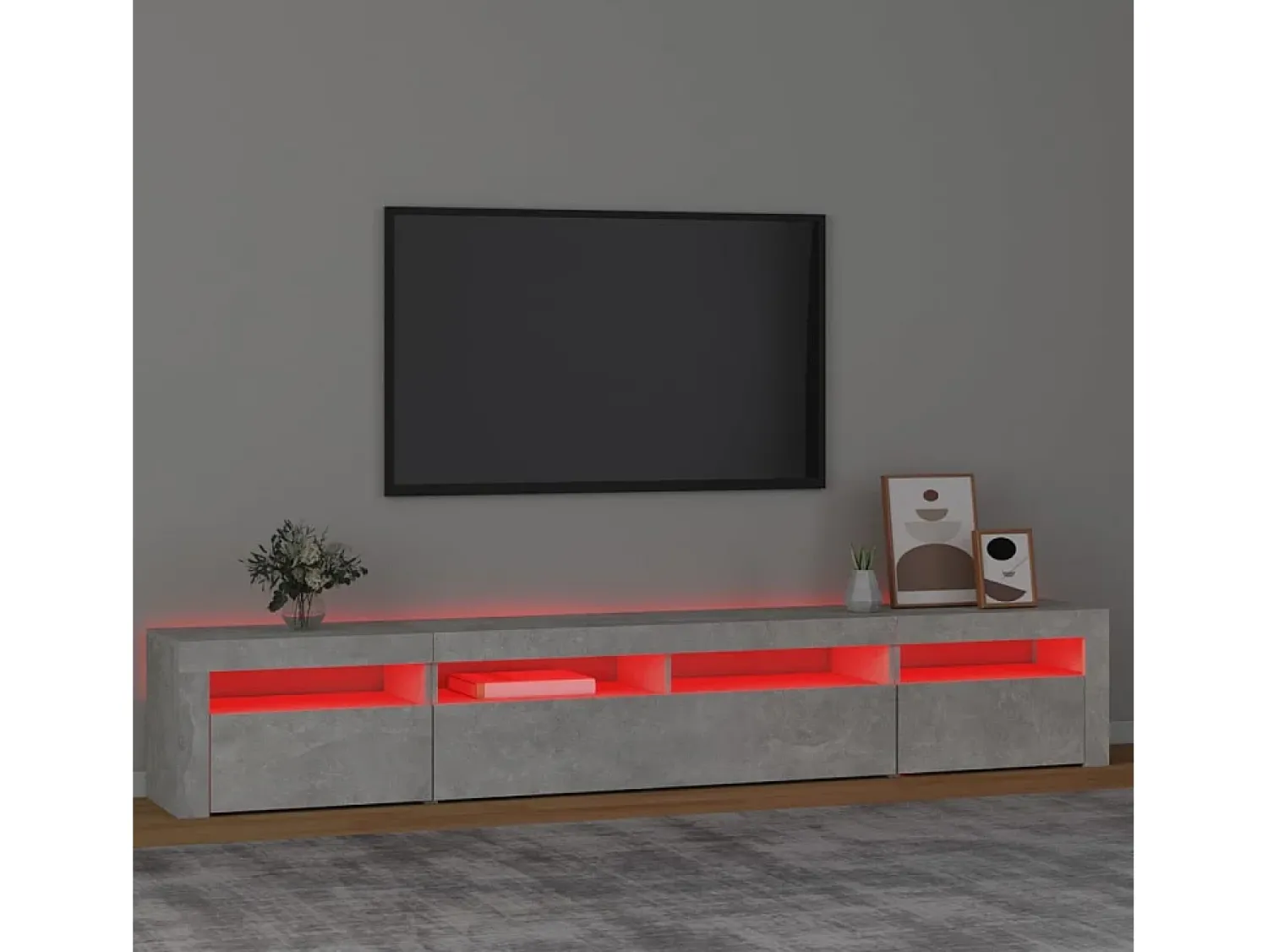 Móvel De Tv| Móvel de TV com luzes LED 240x35x40 cm cimento PT392498 Cinzento