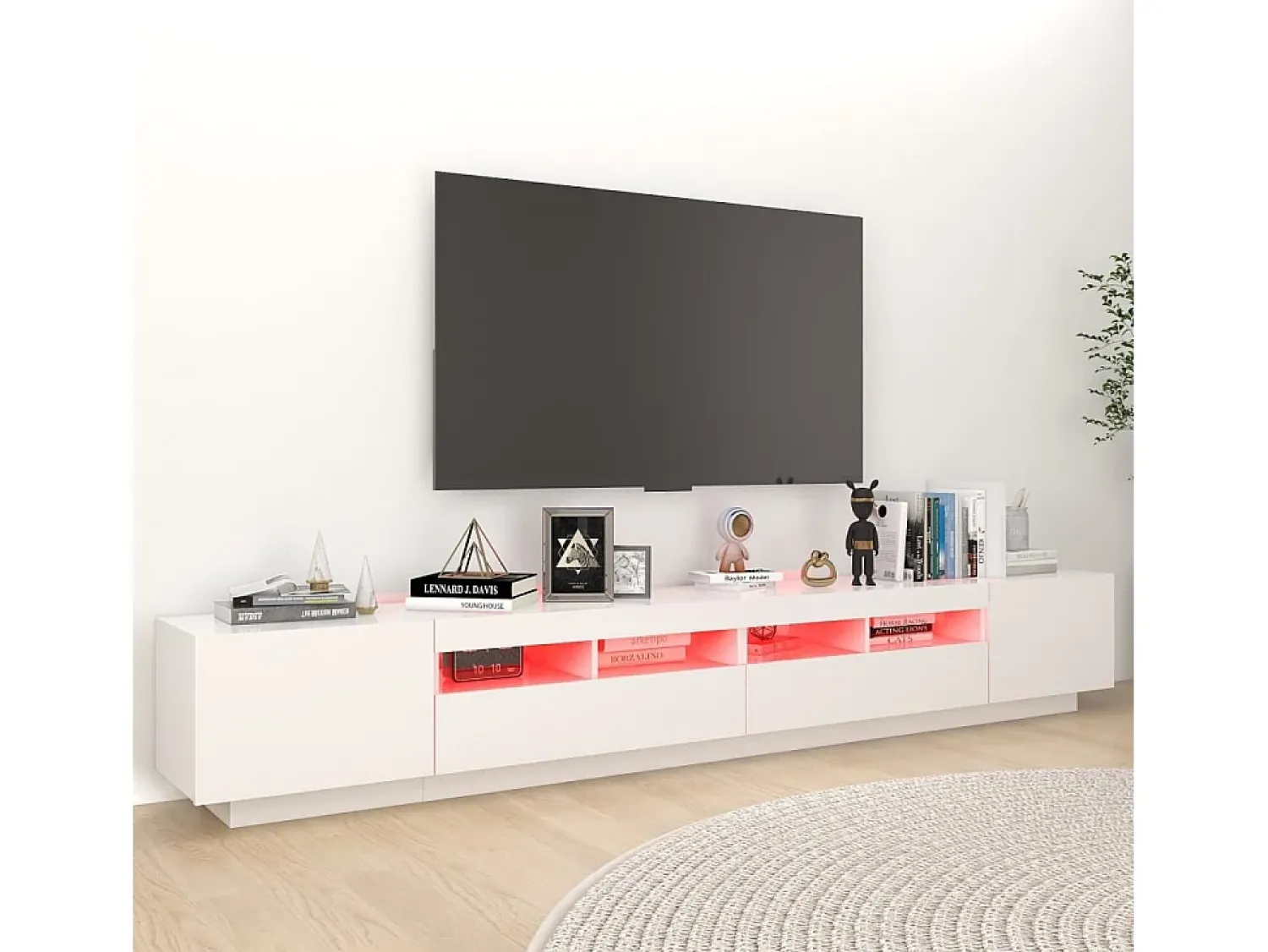 Móvel De Tv* Móvel de TV com luzes LED 260x35x40 cm PT444139 Branco