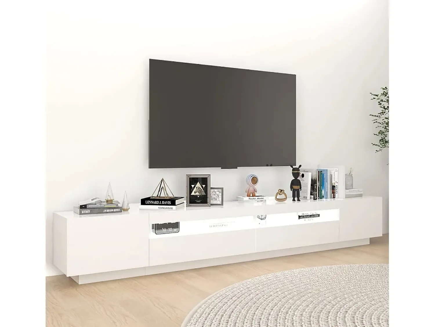 Móvel De Tv* Móvel de TV com luzes LED 260x35x40 cm PT444139 Branco