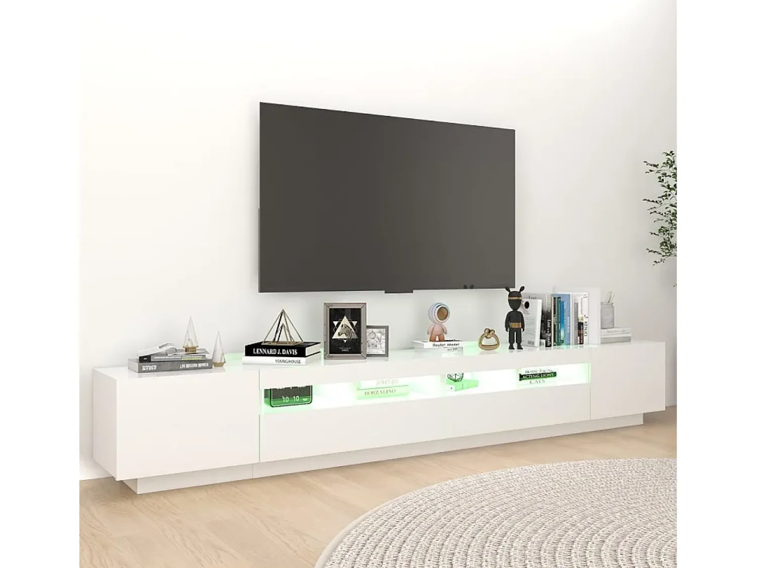 Móvel De Tv* Móvel de TV com luzes LED 260x35x40 cm PT444139 Branco