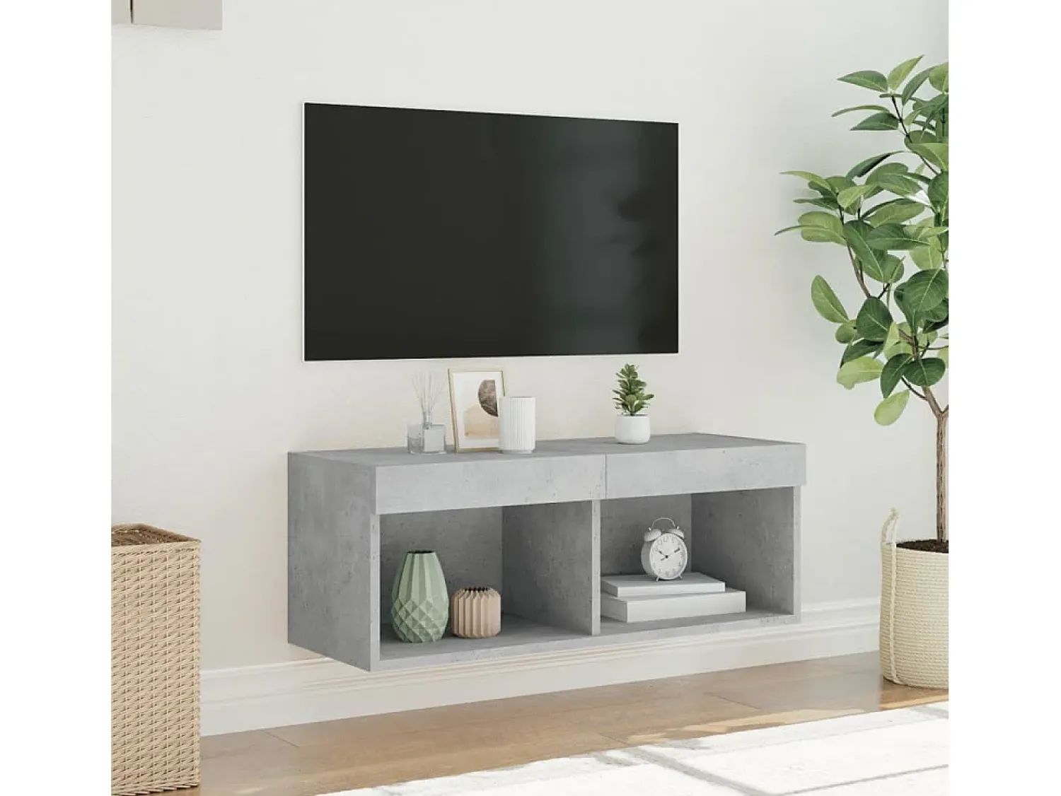 Móvel De Tv* Móvel de TV com luzes LED 80x30x30 cm cimento PT149346 Cinzento