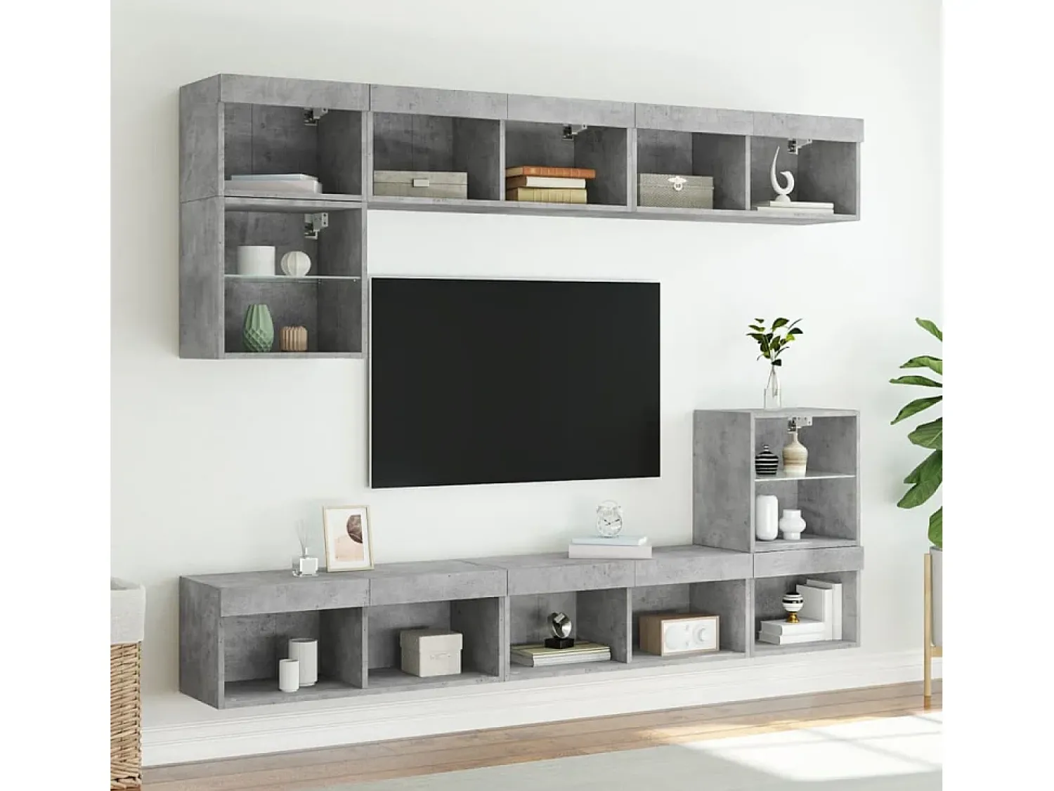 Móvel De Tv* Móvel de TV com luzes LED 80x30x30 cm cimento PT149346 Cinzento