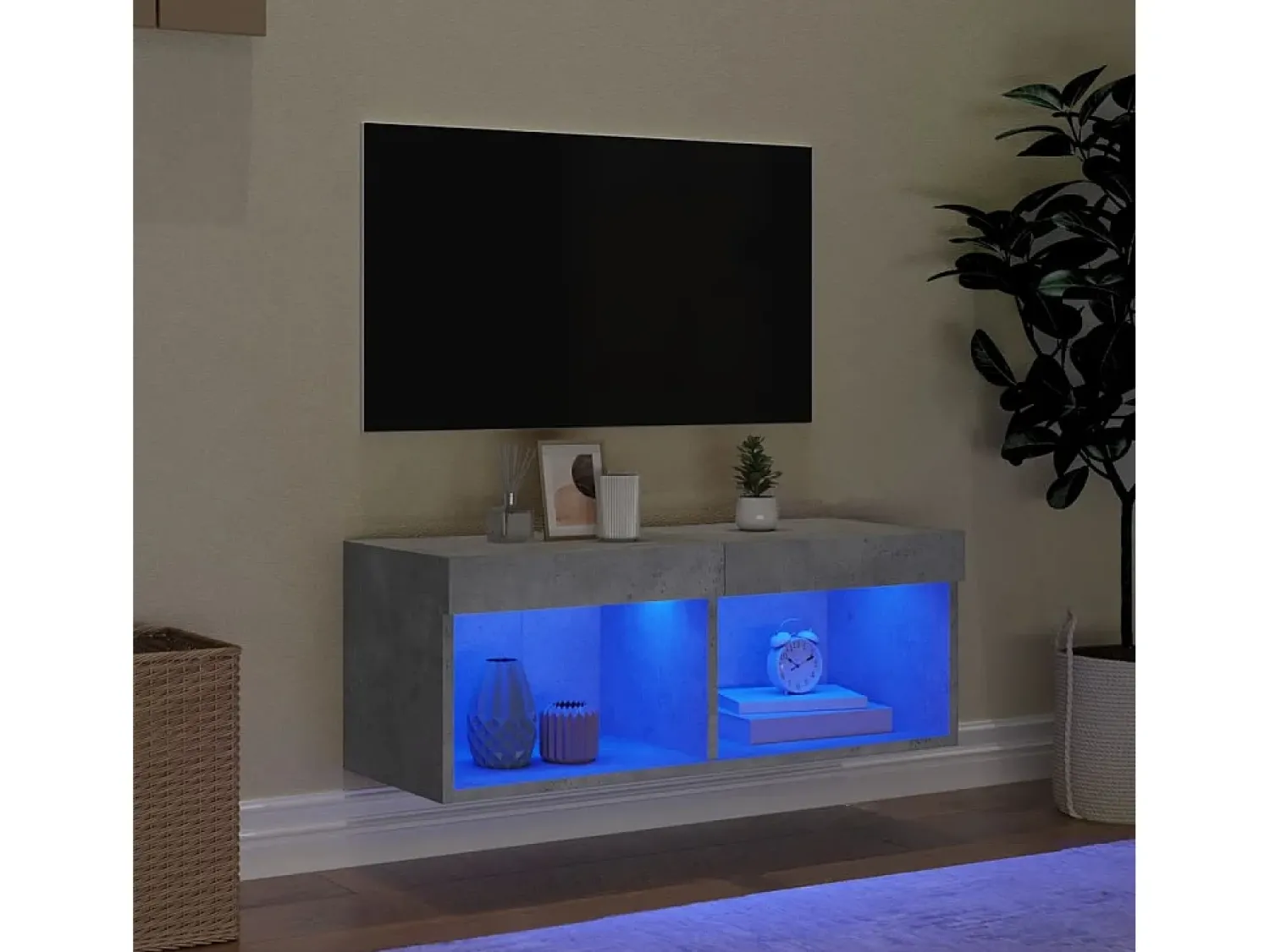 Móvel De Tv* Móvel de TV com luzes LED 80x30x30 cm cimento PT149346 Cinzento
