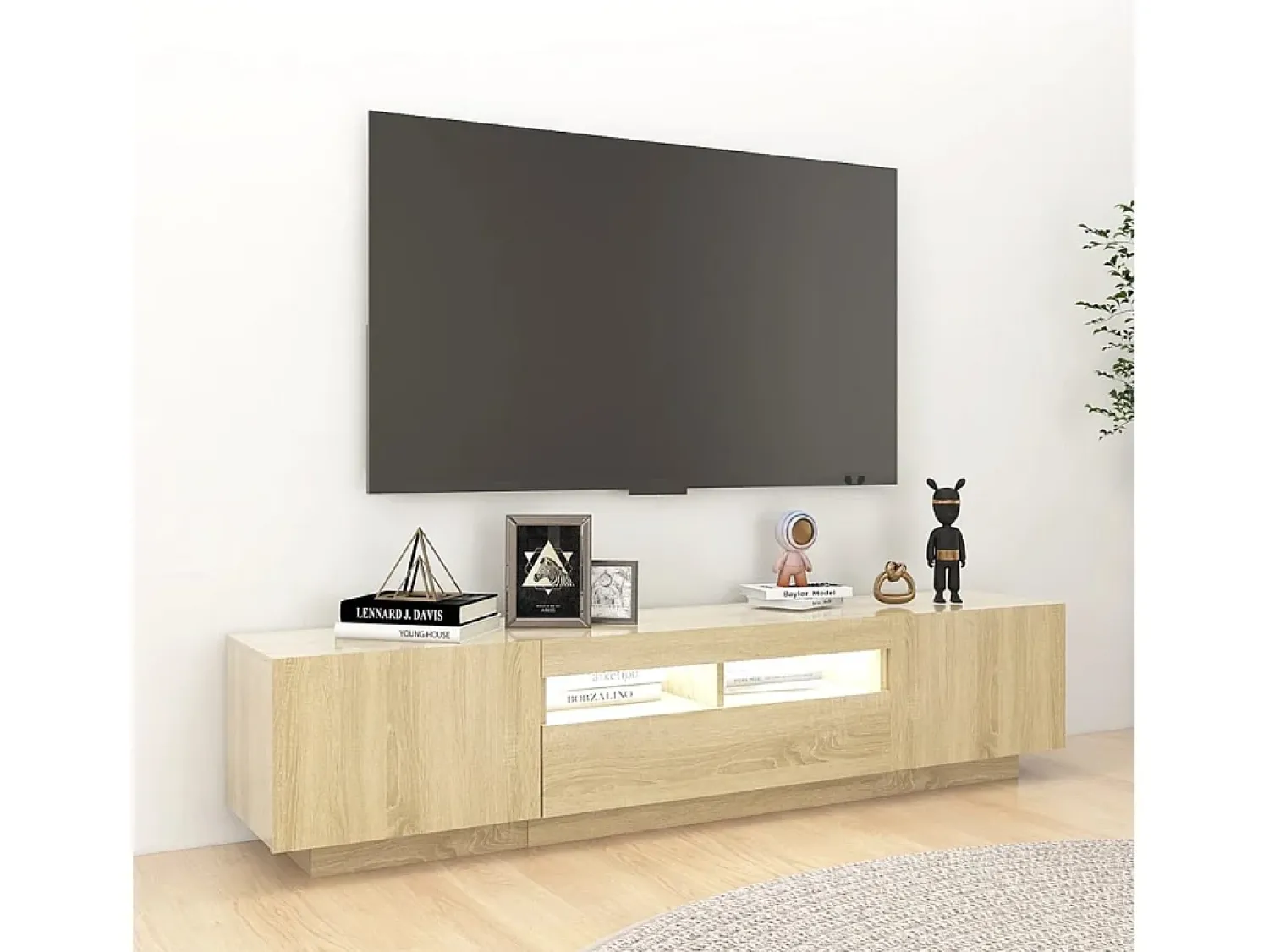 New Móvel de TV com luzes LED 180x35x40 cm carvalho sonoma PT216025 Castanho
