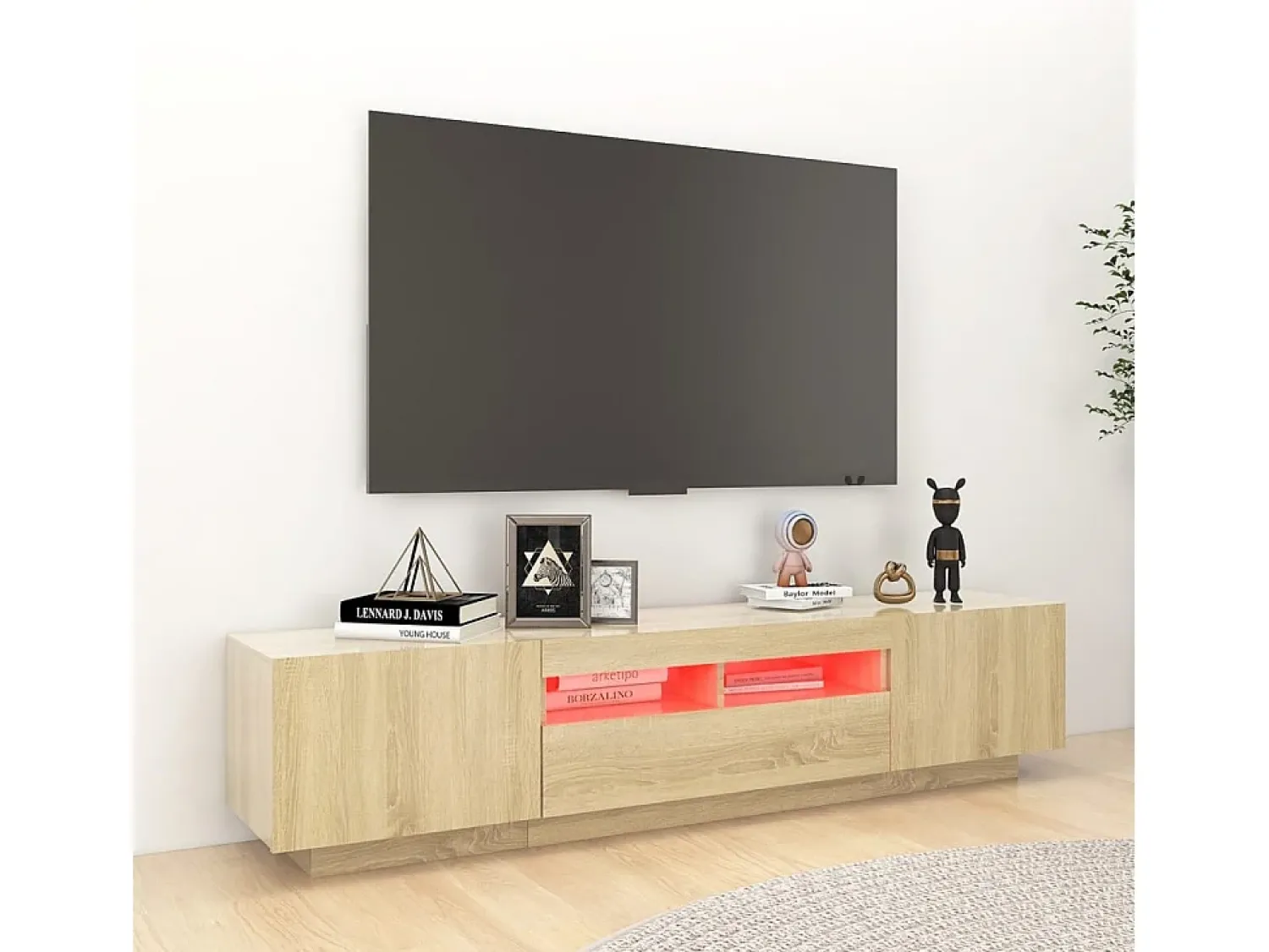 New Móvel de TV com luzes LED 180x35x40 cm carvalho sonoma PT216025 Castanho