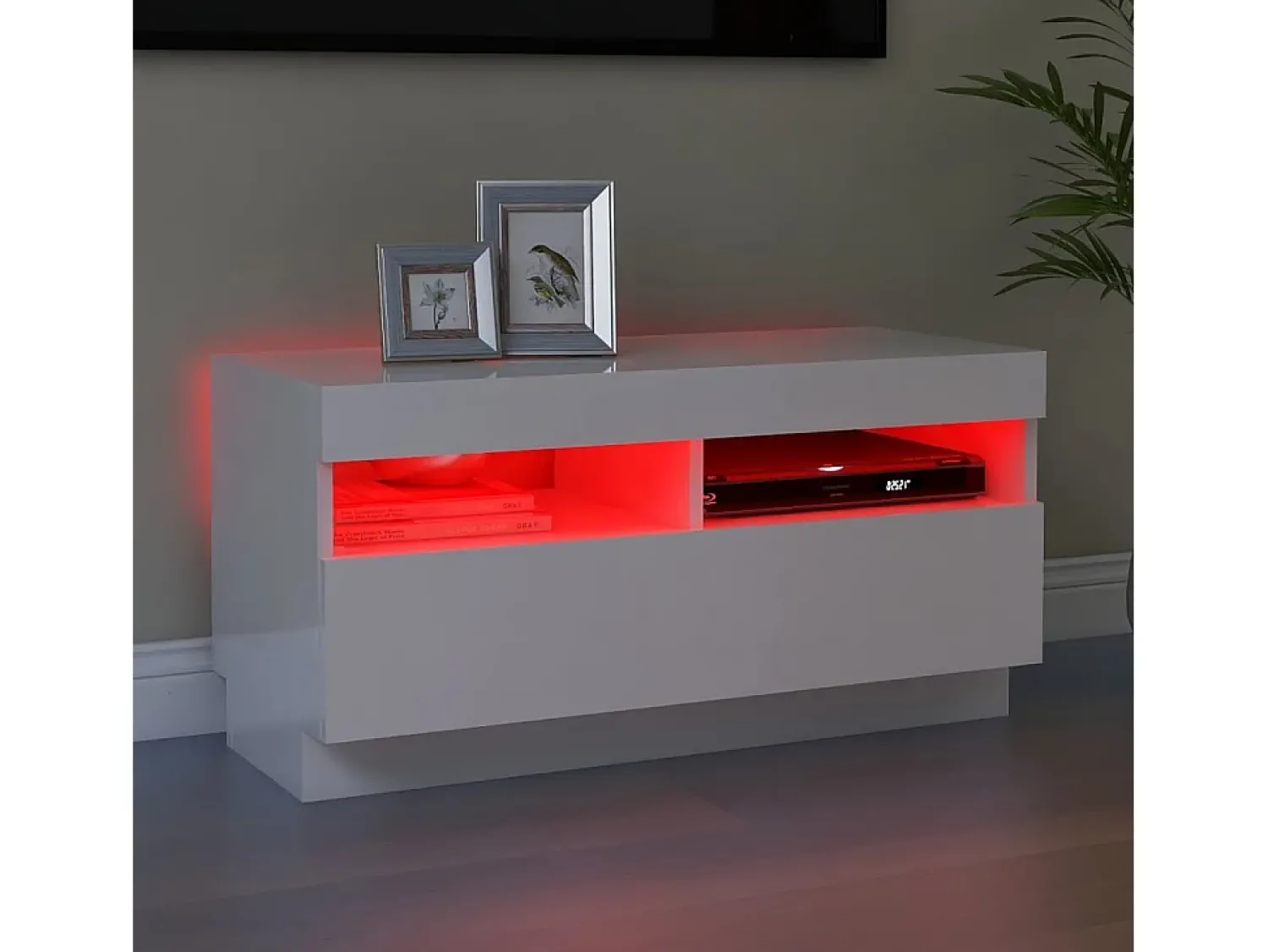Móvel De Tv* Móvel de TV com luzes LED 80x35x40 cm brilhante PT273702 Branco