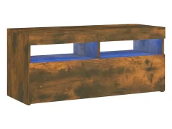 Móvel De Tv| Móvel de TV com luzes LED 90x35x40 cm carvalho fumado PT321086 Castanho
