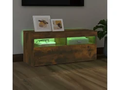 Móvel De Tv| Móvel de TV com luzes LED 90x35x40 cm carvalho fumado PT321086 Castanho