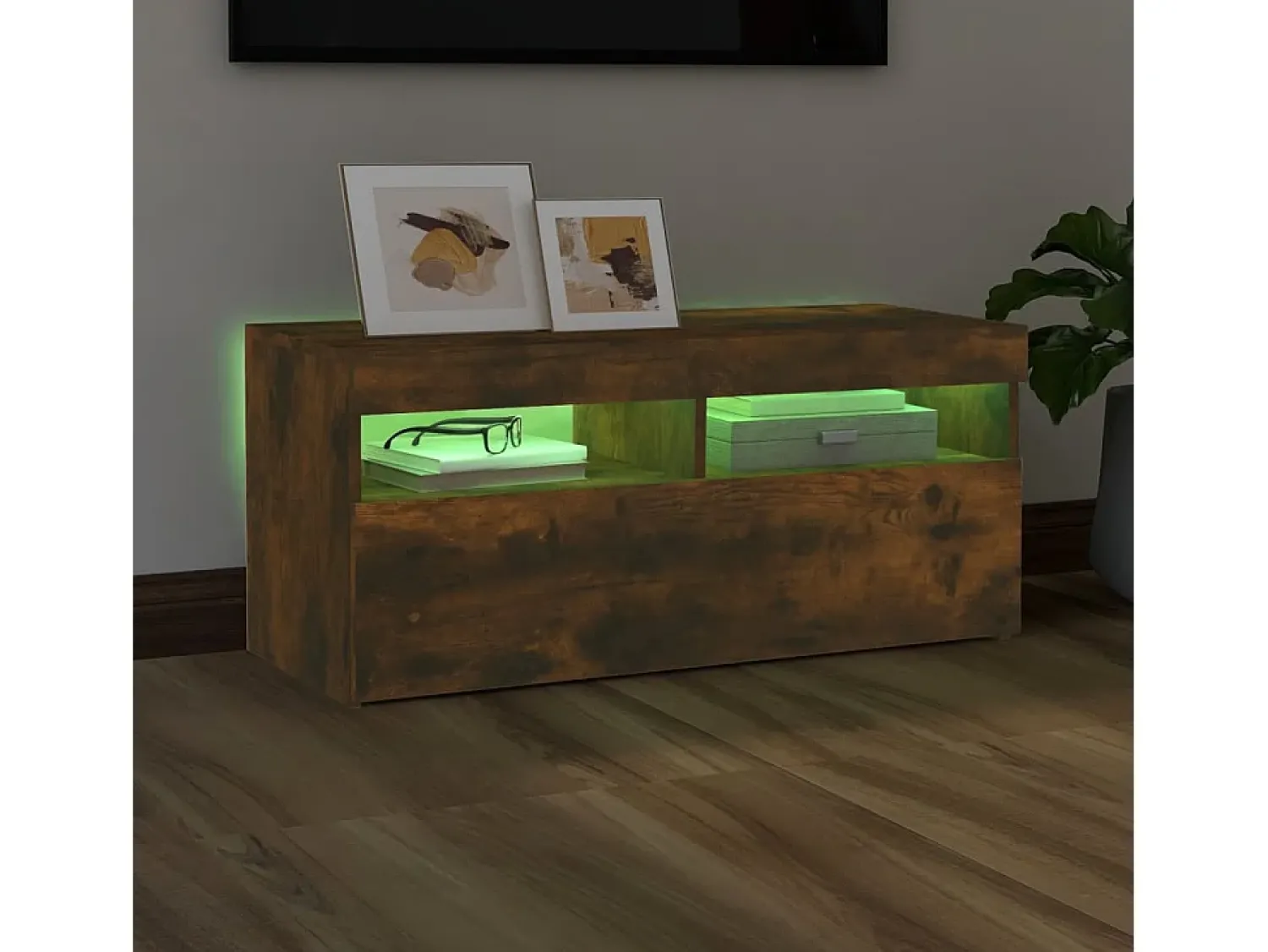 Móvel De Tv| Móvel de TV com luzes LED 90x35x40 cm carvalho fumado PT321086 Castanho