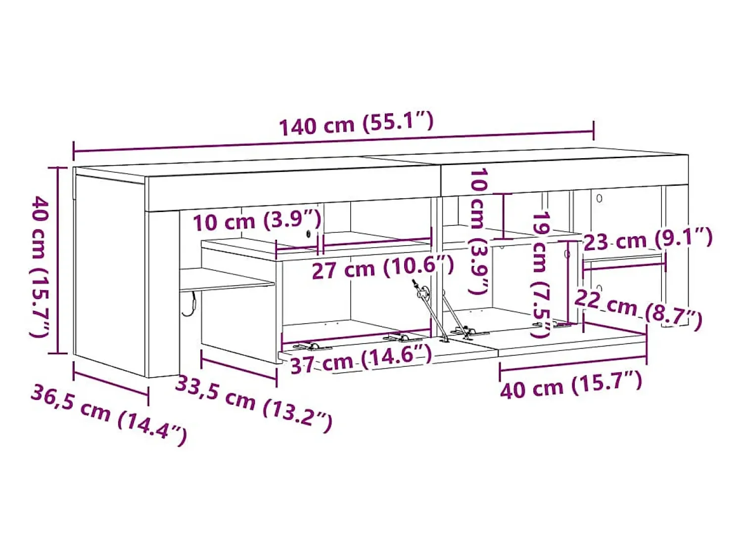 Hot vidaxl Móvel de TV com luzes LED 140x36,5x40 cm carvalho fumado Castanho
