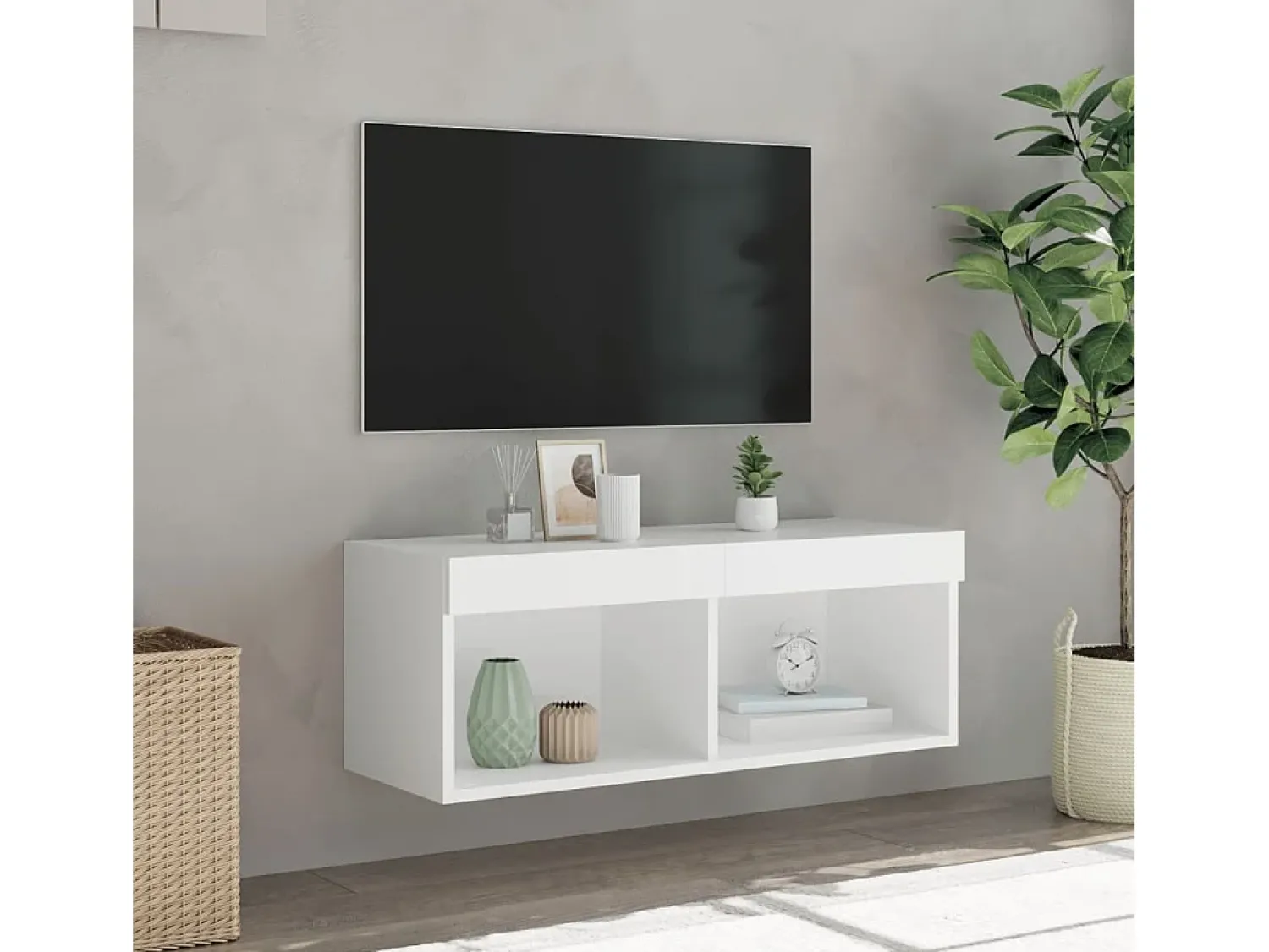 Móvel De Tv* Móvel de TV com luzes LED 80x30x30 cm PT508994 Branco