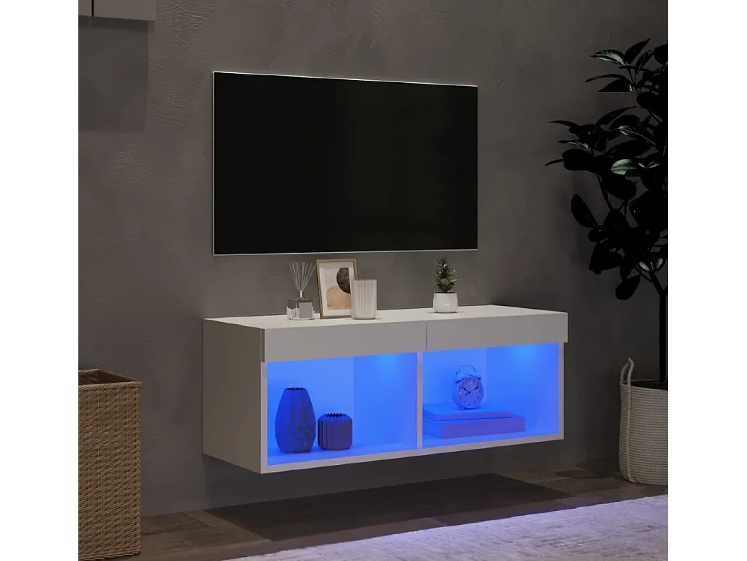 Móvel De Tv* Móvel de TV com luzes LED 80x30x30 cm PT508994 Branco