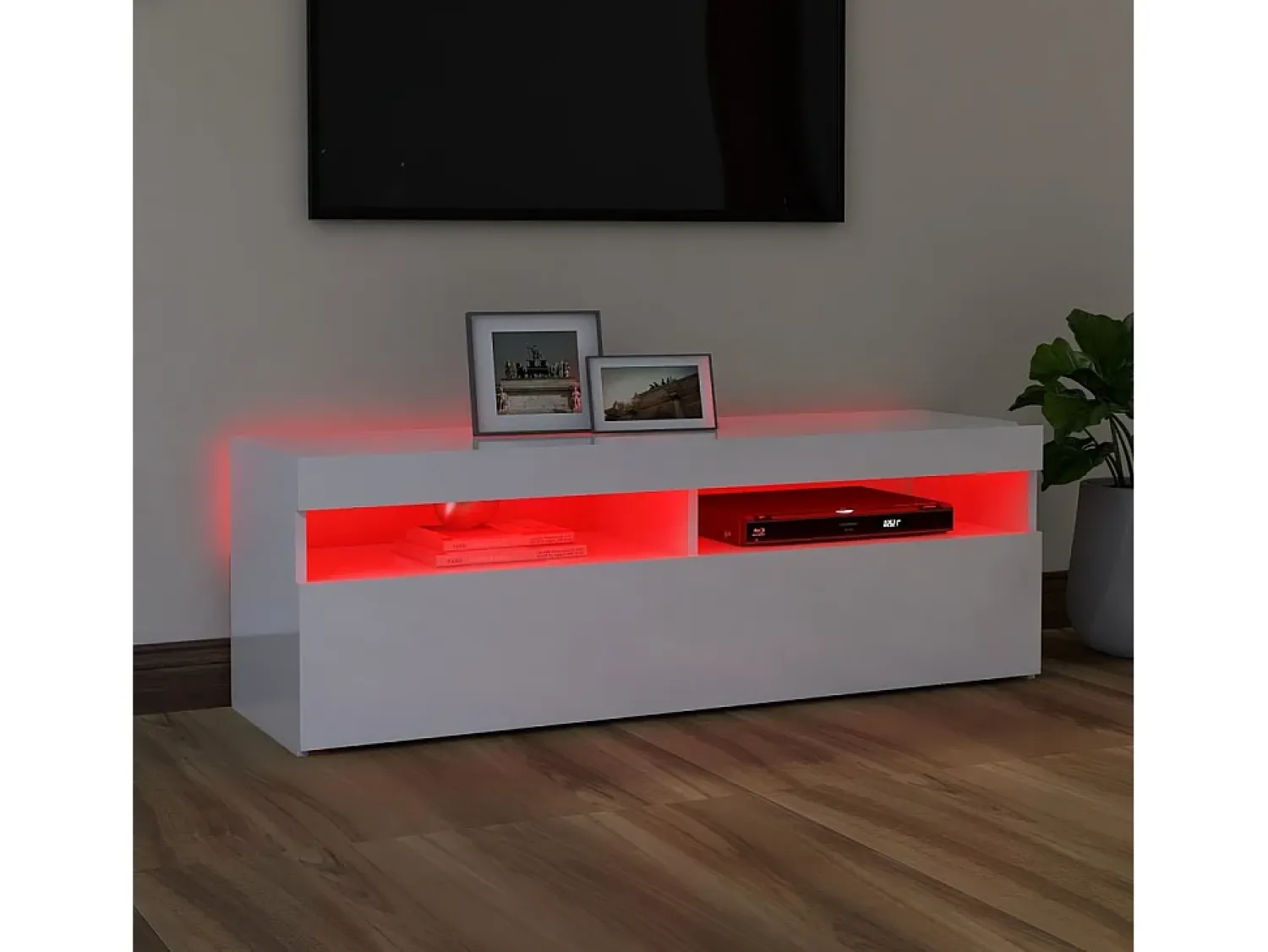 Móvel De Tv| Móvel de TV com luzes LED 120x35x40 cm brilhante PT518739 Branco