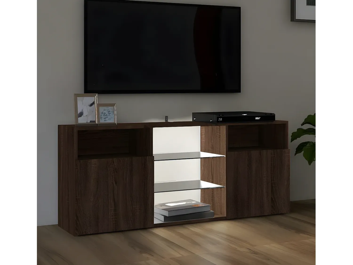 Outlet Móvel de TV com luzes LED 120x30x50 cm carvalho PT388331 Castanho