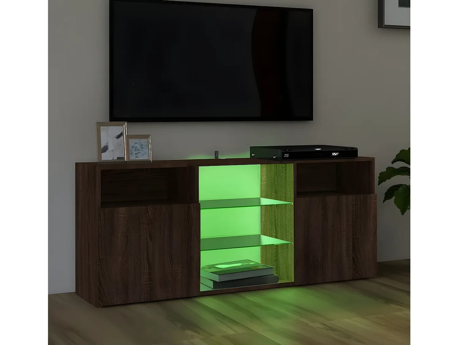Outlet Móvel de TV com luzes LED 120x30x50 cm carvalho PT388331 Castanho